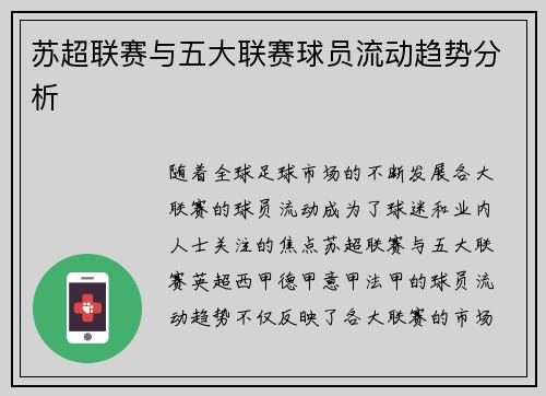 苏超联赛与五大联赛球员流动趋势分析